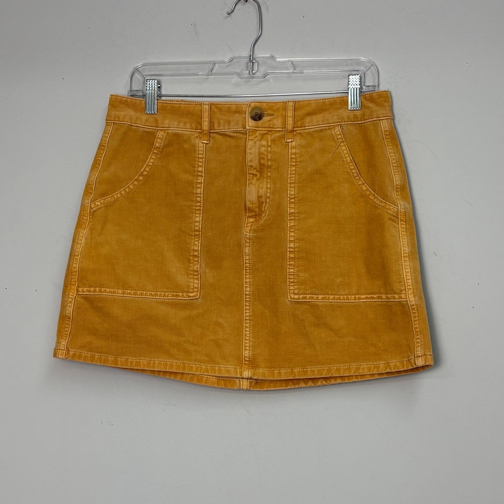 American Eagle Corduroy Mini Skirt Mustard Yellow Super Stretch Size 8 Regular